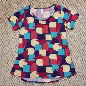 LuLaRoe Women's Size XL Classic T Shirt Red Yellow Purple Geometric 90's Print